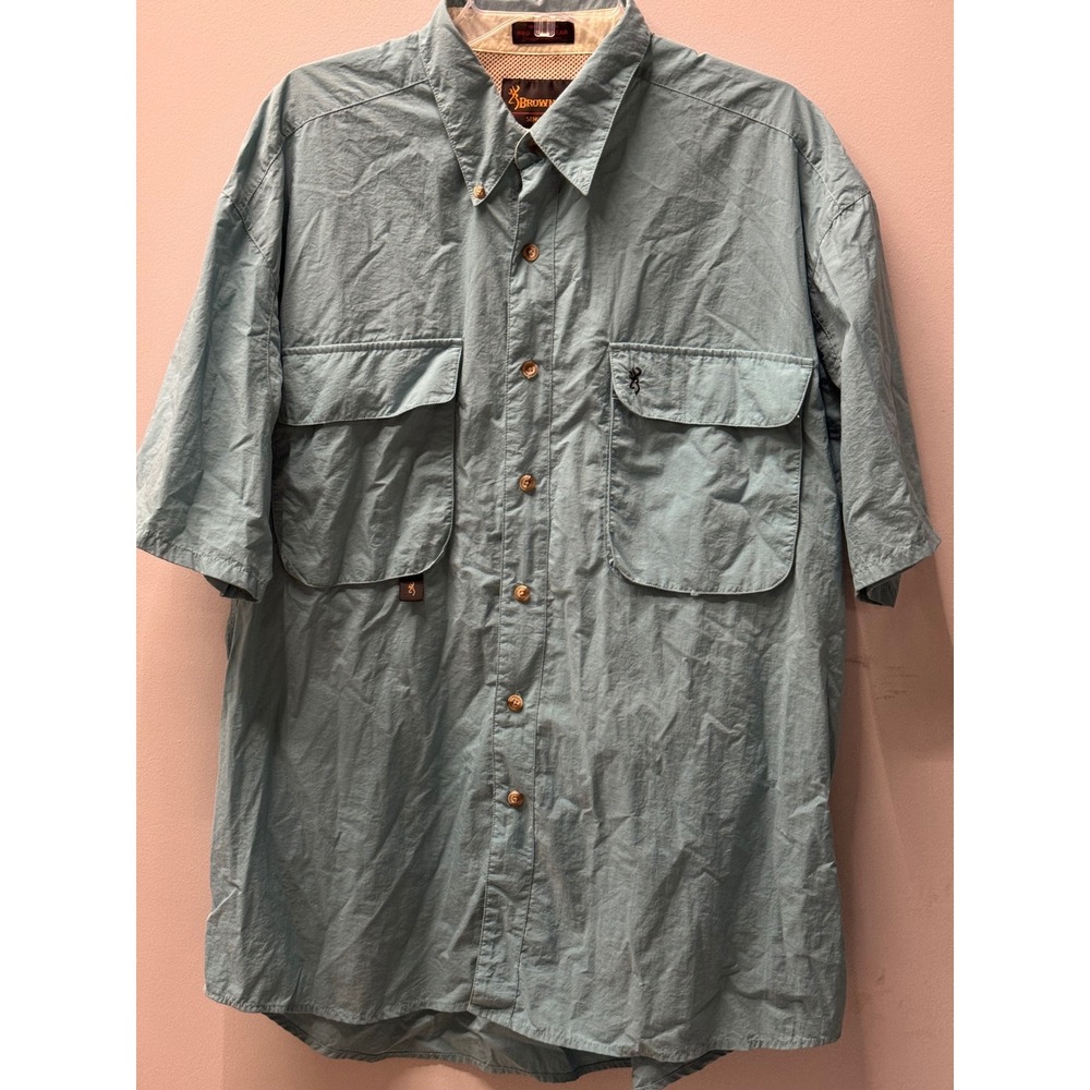 Browning Fishing Shirt Mens XL Blue Short Sleeve Nylon Trekwear Vented AS-IS